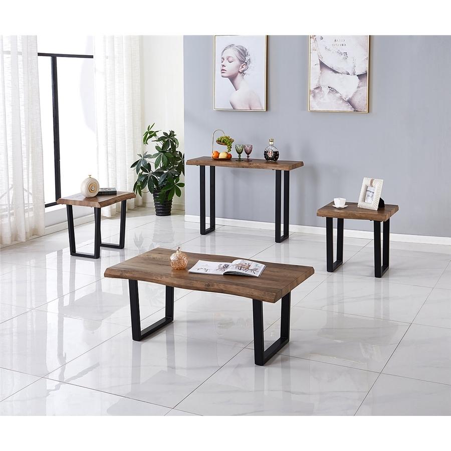 IFDC - Ensemble de 1 Table à Café et 2 Tables d'appoints, Pieds en Métal, Motif Bois Marron - Simple Boutique