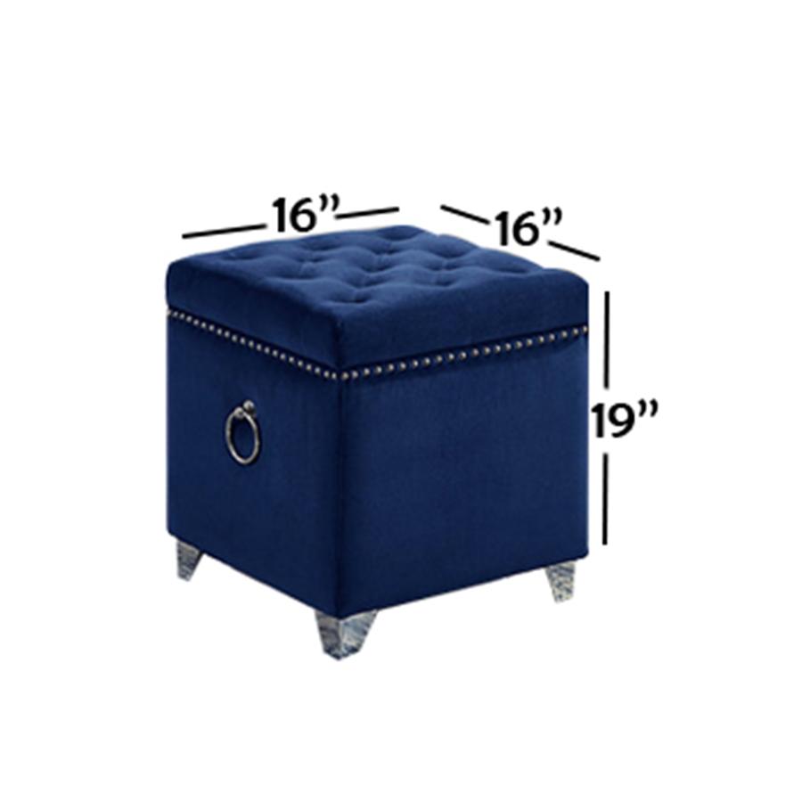 IFDC - Ottomane / Repose-Pied Cubique avec Rangement avec Pieds Chromés,16" x 16" x 19" Velour Bleu - Simple Boutique