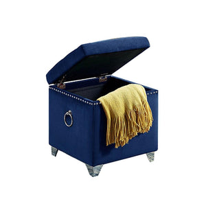 IFDC - Ottomane / Repose-Pied Cubique avec Rangement avec Pieds Chromés,16" x 16" x 19" Velour Bleu - Simple Boutique