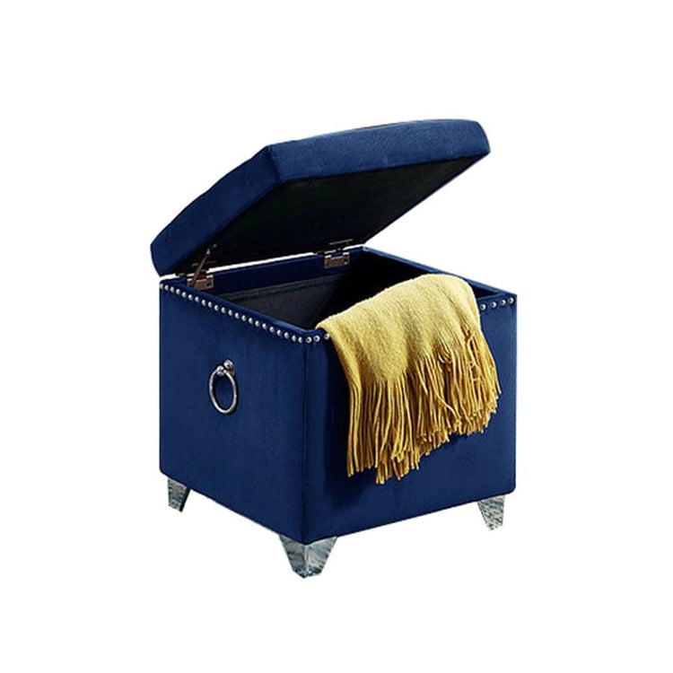 IFDC - Ottomane / Repose-Pied Cubique avec Rangement avec Pieds Chromés,16" x 16" x 19" Velour Bleu - Simple Boutique