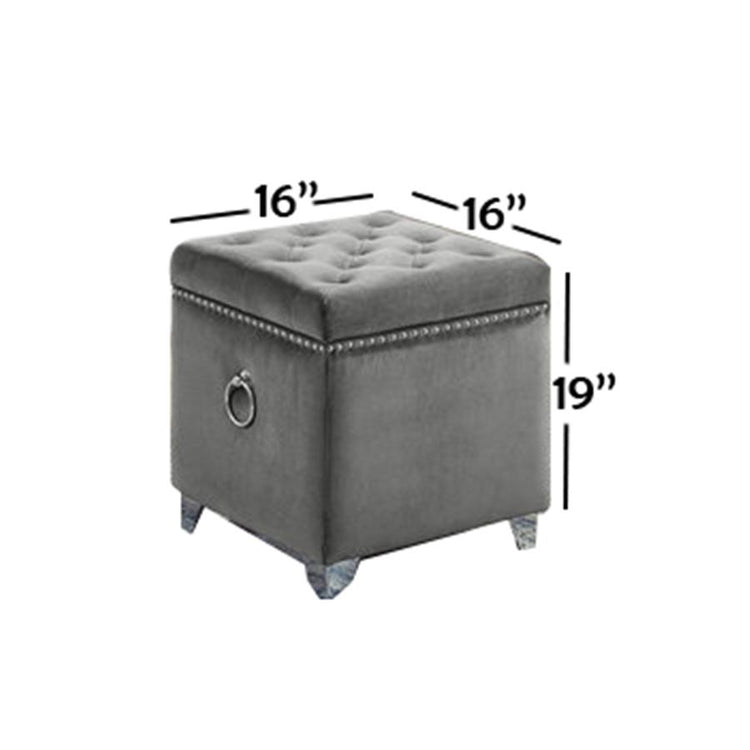 IFDC - Ottomane / Repose-Pied Cubique avec Rangement avec Pieds Chromés,16'' x 16'' x 19'' Velour Gris - Simple Boutique