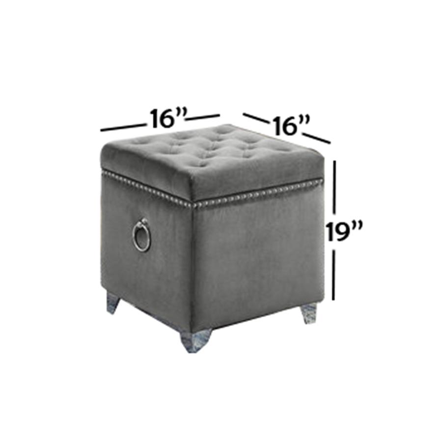 IFDC - Ottomane / Repose-Pied Cubique avec Rangement avec Pieds Chromés,16'' x 16'' x 19'' Velour Gris - Simple Boutique