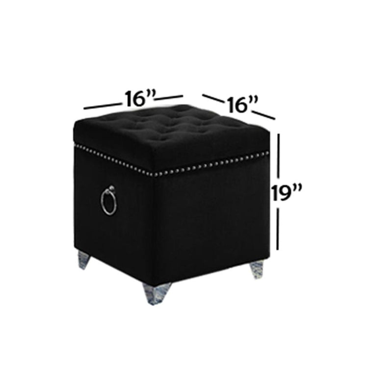 IFDC - Ottomane / Repose-Pied Cubique avec Rangement avec Pieds Chromés,16" x 16" x 19" Velour Noir - Simple Boutique