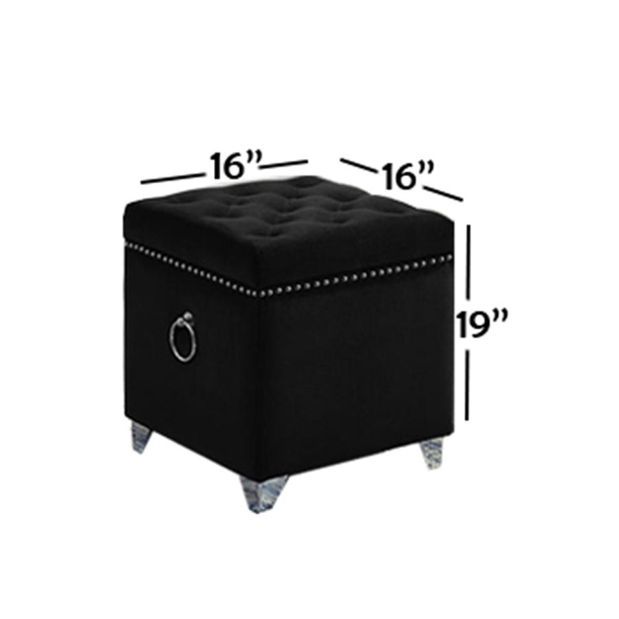 IFDC - Ottomane / Repose-Pied Cubique avec Rangement avec Pieds Chromés,16" x 16" x 19" Velour Noir - Simple Boutique