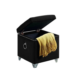 IFDC - Ottomane / Repose-Pied Cubique avec Rangement avec Pieds Chromés,16" x 16" x 19" Velour Noir - Simple Boutique