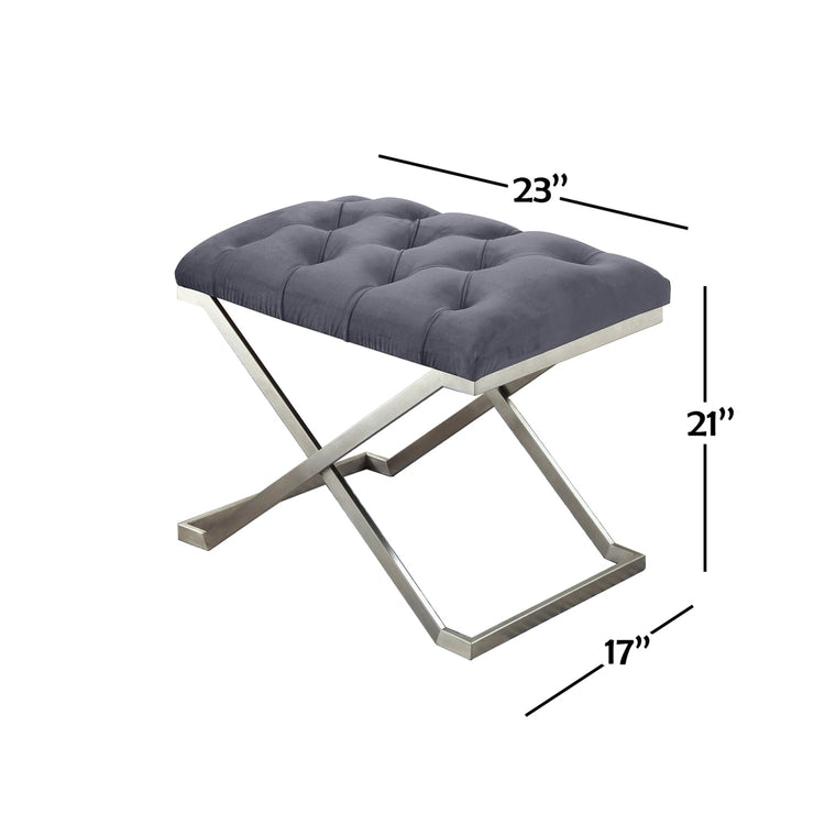 IFDC - Ottomane avec Pied en Acier Inoxydable et Assise Rembourrée, 23''x17''x21'', Velour Gris - Simple Boutique