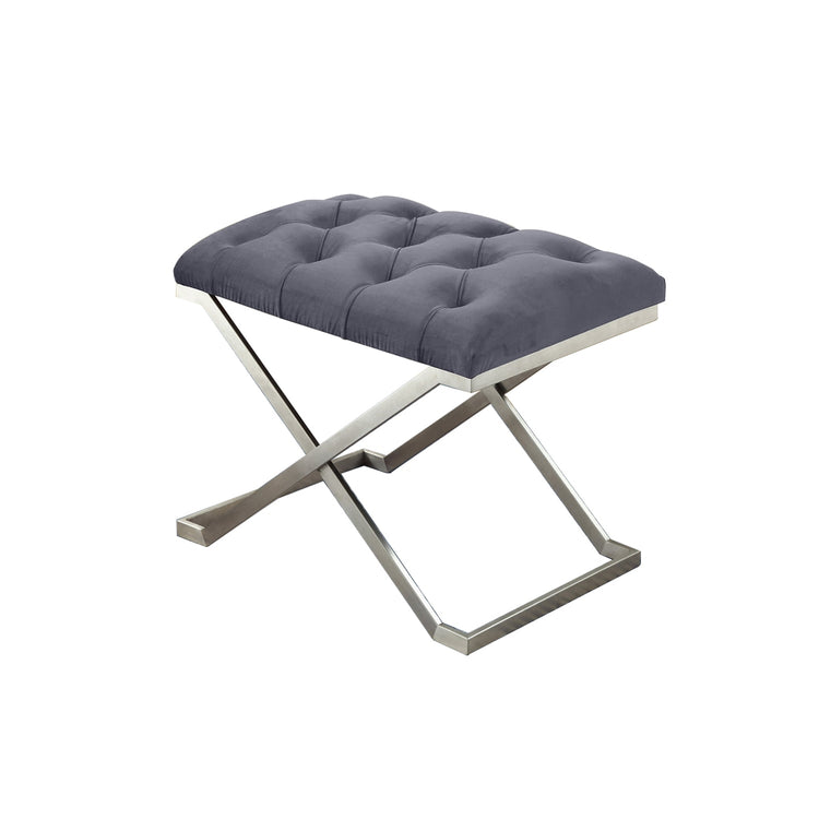 IFDC - Ottomane avec Pied en Acier Inoxydable et Assise Rembourrée, 23''x17''x21'', Velour Gris - Simple Boutique