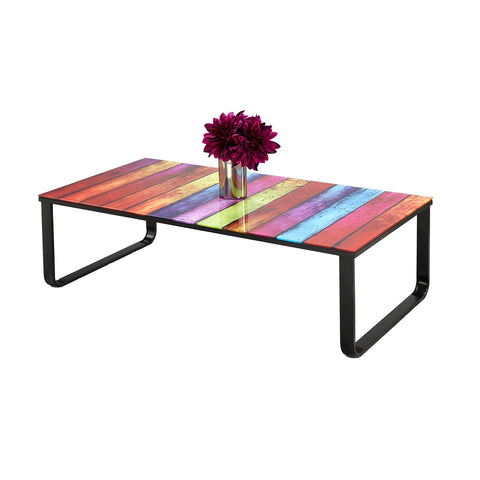 IFDC - Table à Café avec Dessus en Verre et Base en Métal, 22''x41''x13'', Multicolore
