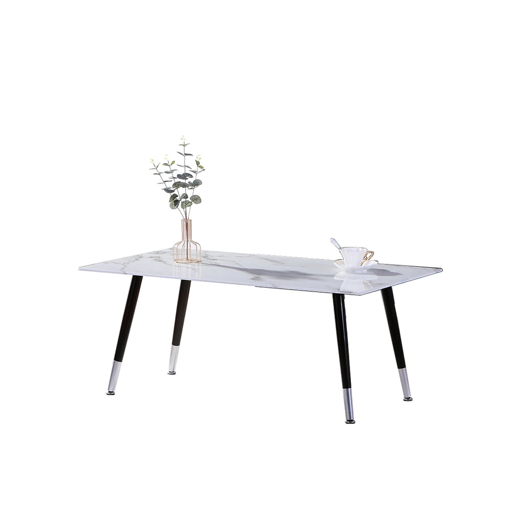 IFDC - Table à Café avec Dessus en Verre et Base en Métal, 44''x22''x18'', Motif Marbre Blanc