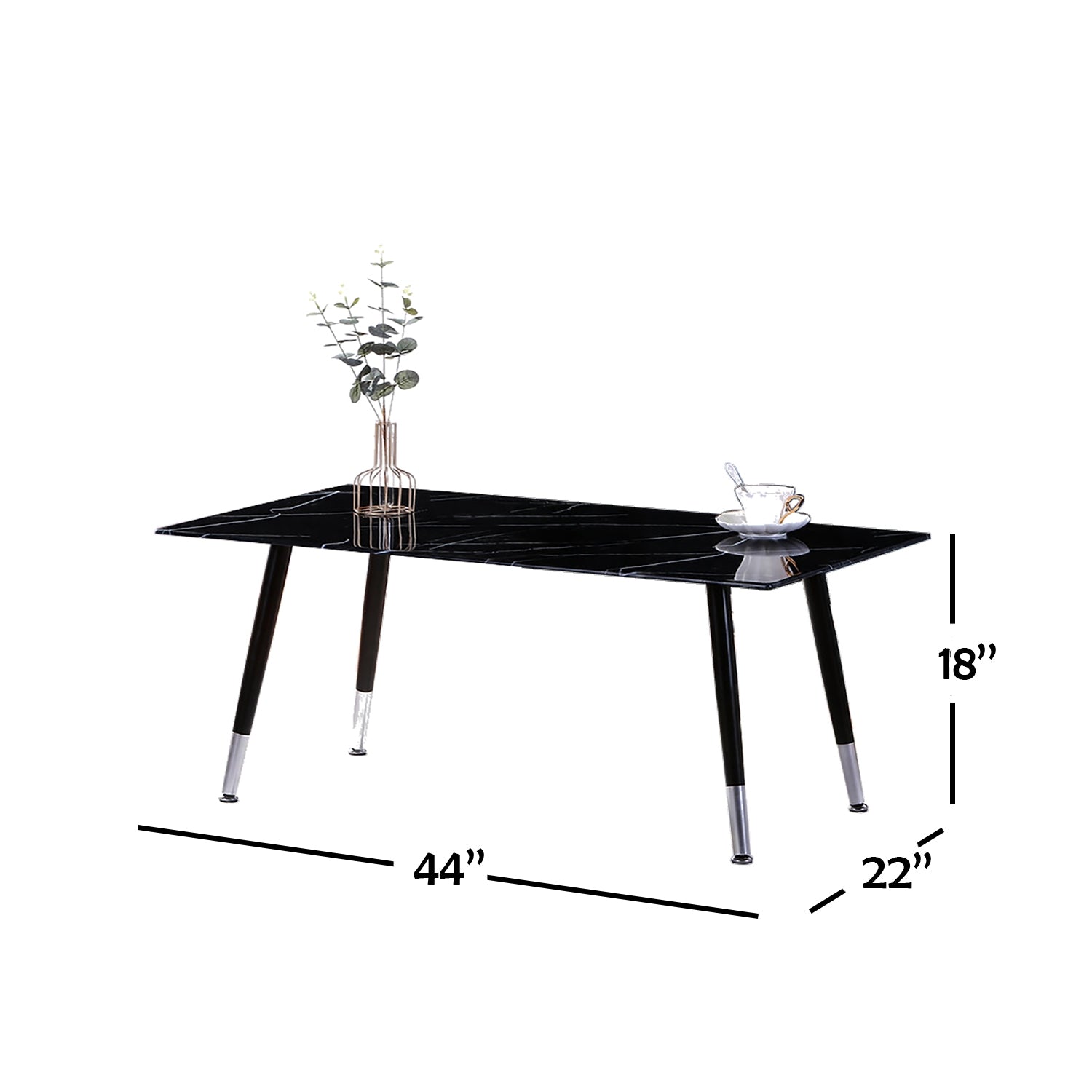 IFDC - Table à Café avec Dessus en Verre et Base en Métal, 44''x22''x18'', Motif Marbre Noir - Simple Boutique
