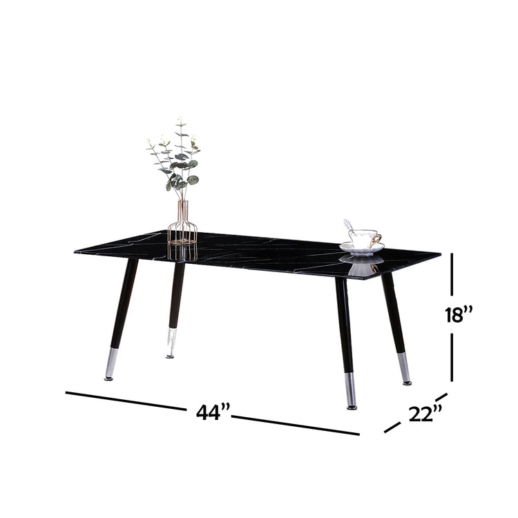 IFDC - Table à Café avec Dessus en Verre et Base en Métal, 44''x22''x18'', Motif Marbre Noir - Simple Boutique