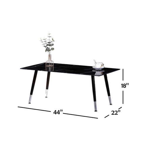 IFDC - Table à Café avec Dessus en Verre et Base en Métal, 44''x22''x18'', Motif Marbre Noir