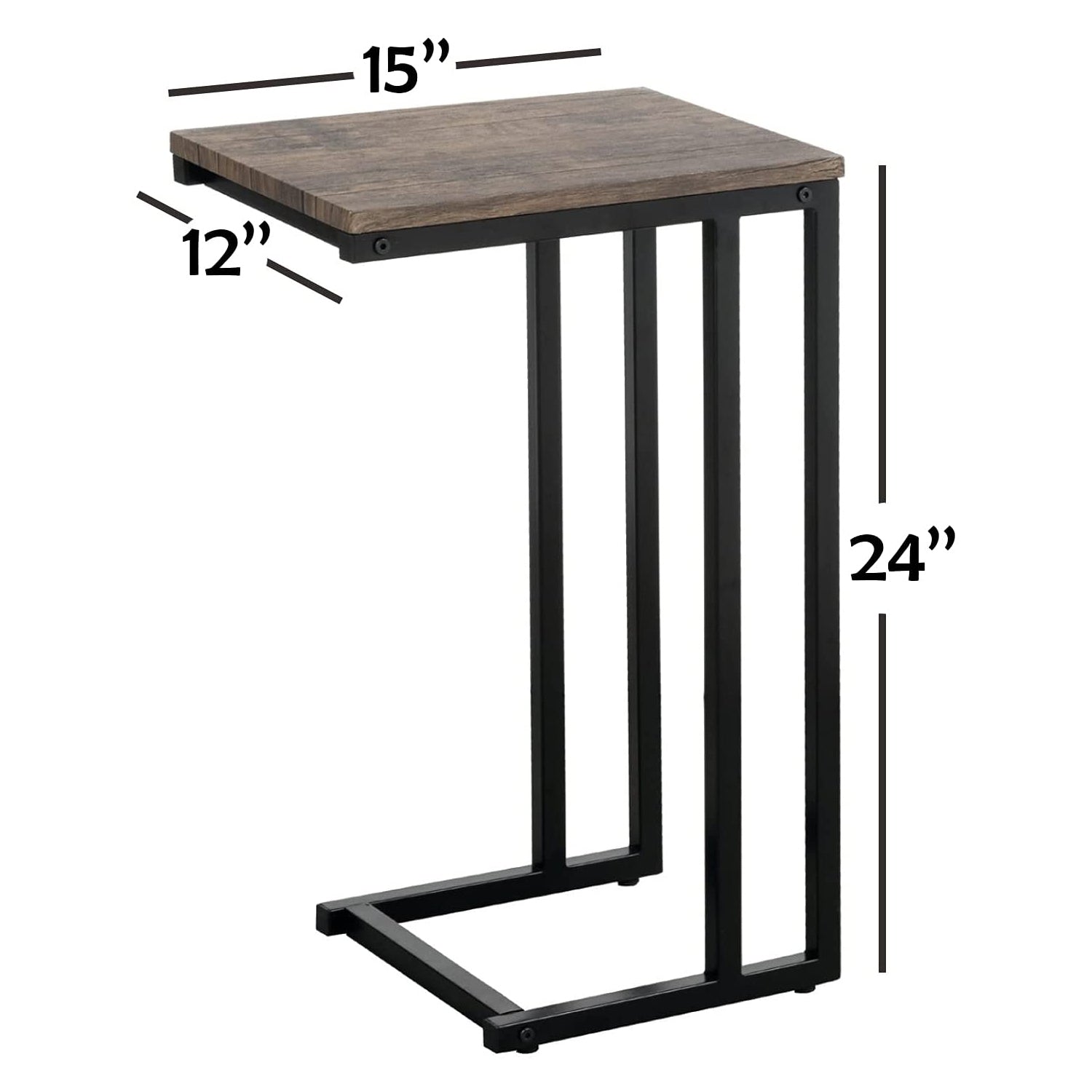 IFDC - Table d'appoint avec Pied en Métal, 15'' x 12'' x 24'', Motif de Bois - Simple Boutique