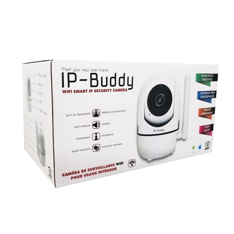 IP-Buddy 90869 Caméra IP avec Suivi de Mouvement, Wi-Fi, Carte SD, Infrarouge, 2 MP, 1080P, Stockage en Ligne, Rotation 355 Degrée, pour l'intérieur, Blanc