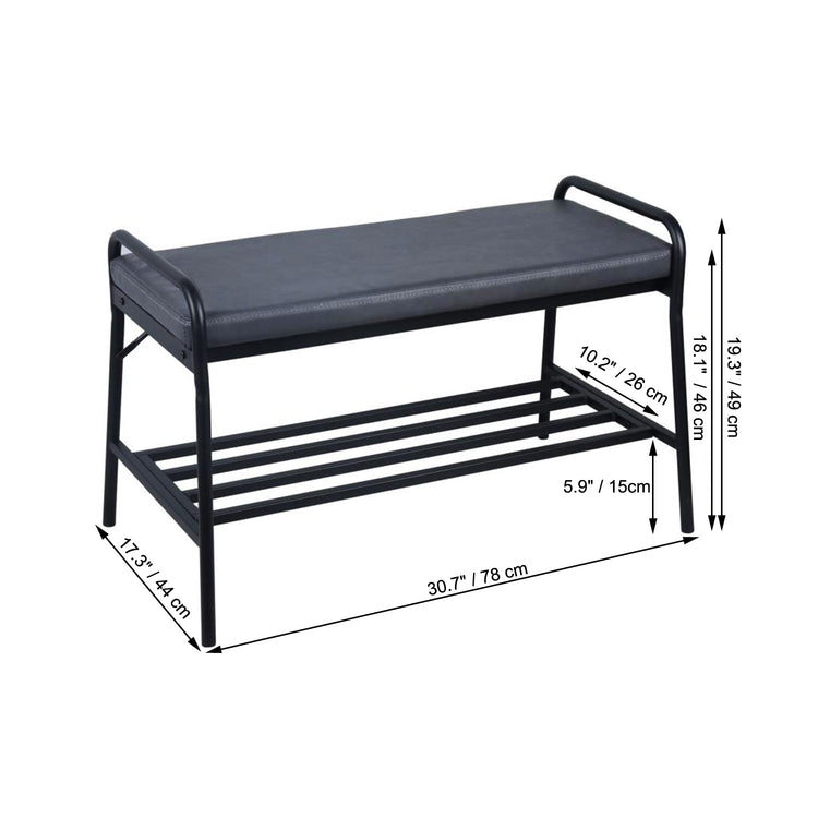 ITY International - Banc en Métal avec Rangement pour Chaussures, 30.7"x17.3"x19.3", Noir - Simple Boutique