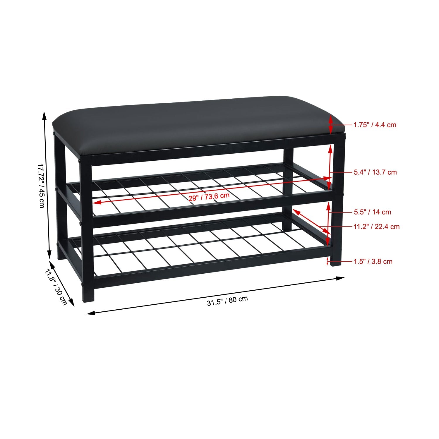ITY International - Banc en Métal avec Rangement pour Chaussures, Fabriqué en Métal, 31.5"x17.7"x11.8", Noir - Simple Boutique