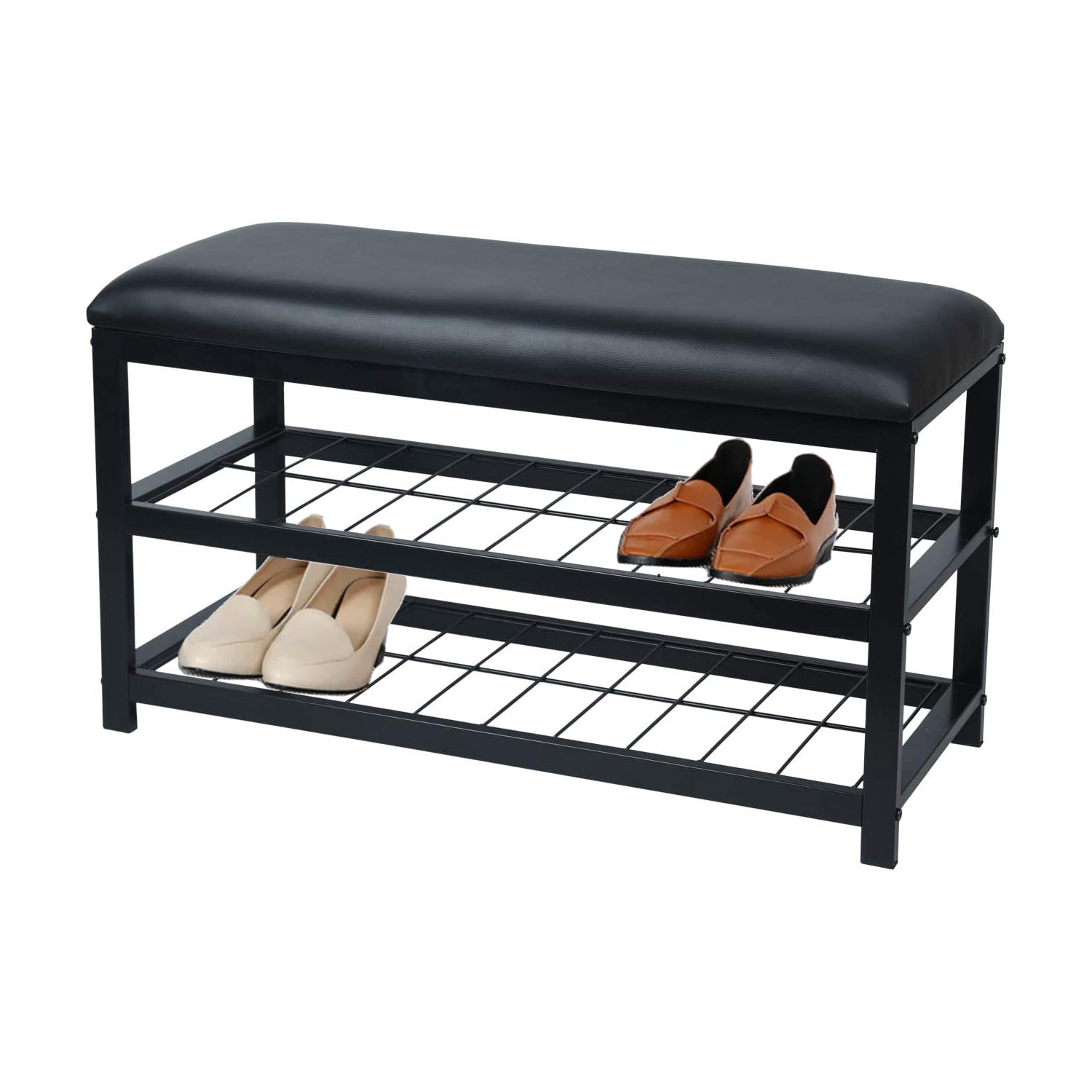 ITY International - Banc en Métal avec Rangement pour Chaussures, Fabriqué en Métal, 31.5"x17.7"x11.8", Noir - Simple Boutique