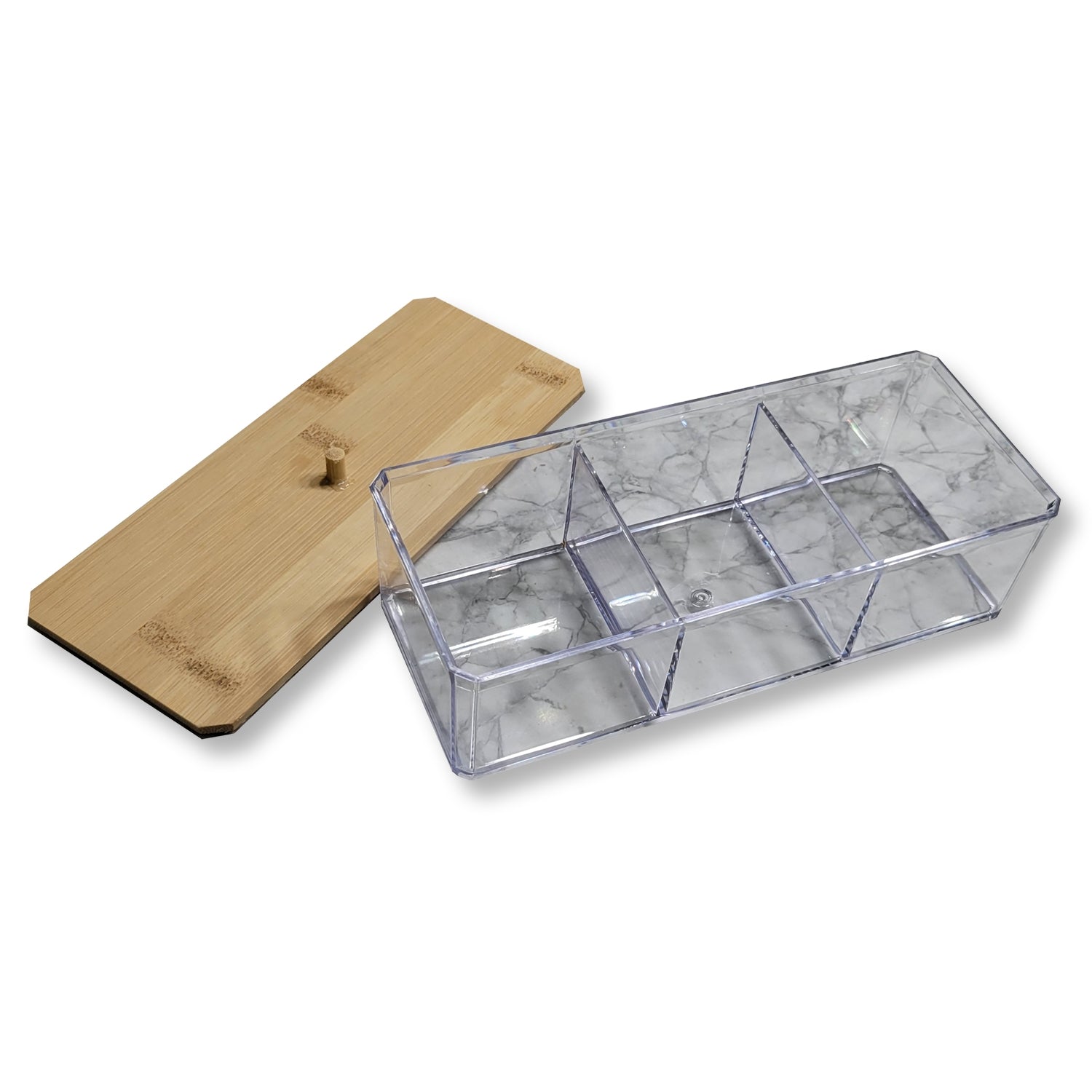 ITY International - Boite de Ragnement avec Couvercles en Bambou, 3 Compartiments, 9.45" x 3.34" x 2.75", Transparent - Simple Boutique