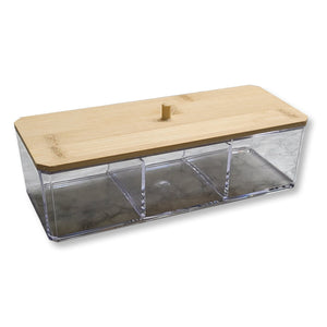 ITY International - Boite de Ragnement avec Couvercles en Bambou, 3 Compartiments, 9.45" x 3.34" x 2.75", Transparent - Simple Boutique