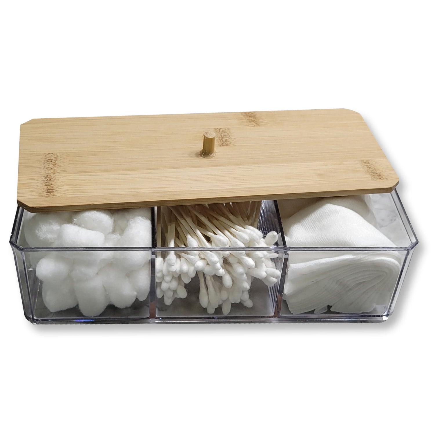 ITY International - Boite de Ragnement avec Couvercles en Bambou, 3 Compartiments, 9.45" x 3.34" x 2.75", Transparent - Simple Boutique