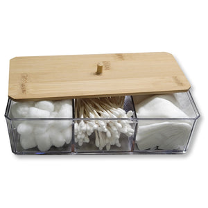 ITY International - Boite de Ragnement avec Couvercles en Bambou, 3 Compartiments, 9.45" x 3.34" x 2.75", Transparent - Simple Boutique