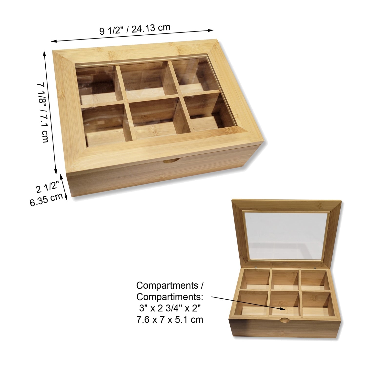 ITY International - Boite de Rangement à 6 Compartiments pour Thé, Bijoux, Article de Bricolage, Etc, Fabriqué en Bambou - Simple Boutique