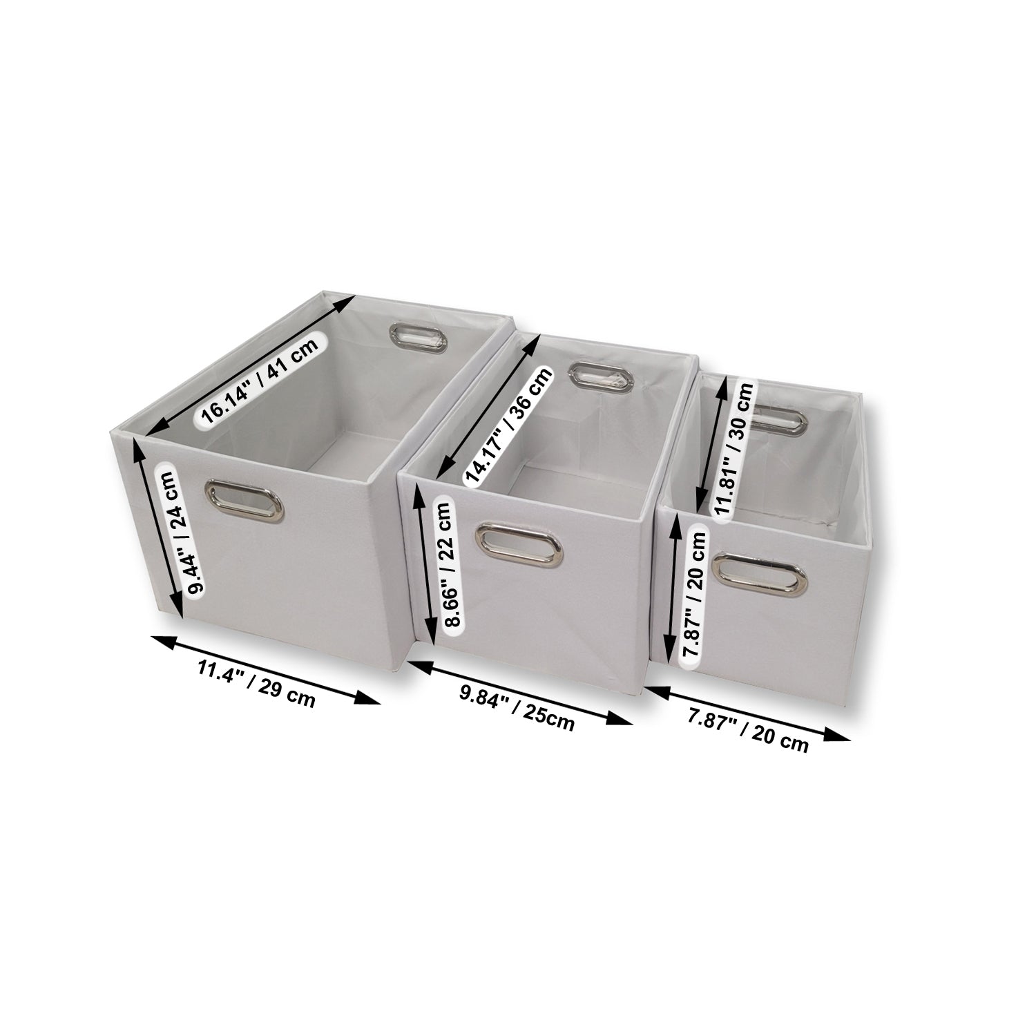 ITY International - Ensemble de 3 Paniers Rangement en Toiles avec Poignées, Blanc - Simple Boutique