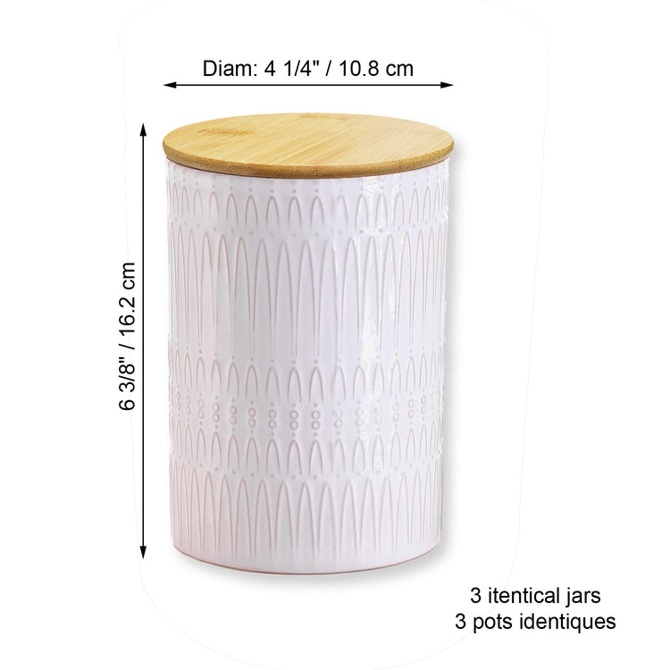 ITY International - Ensemble de 3 Pots de Rangement Hermétiques en Céramique avec Couvercle en Bambou, Grandeur Large, Blanc - Simple Boutique