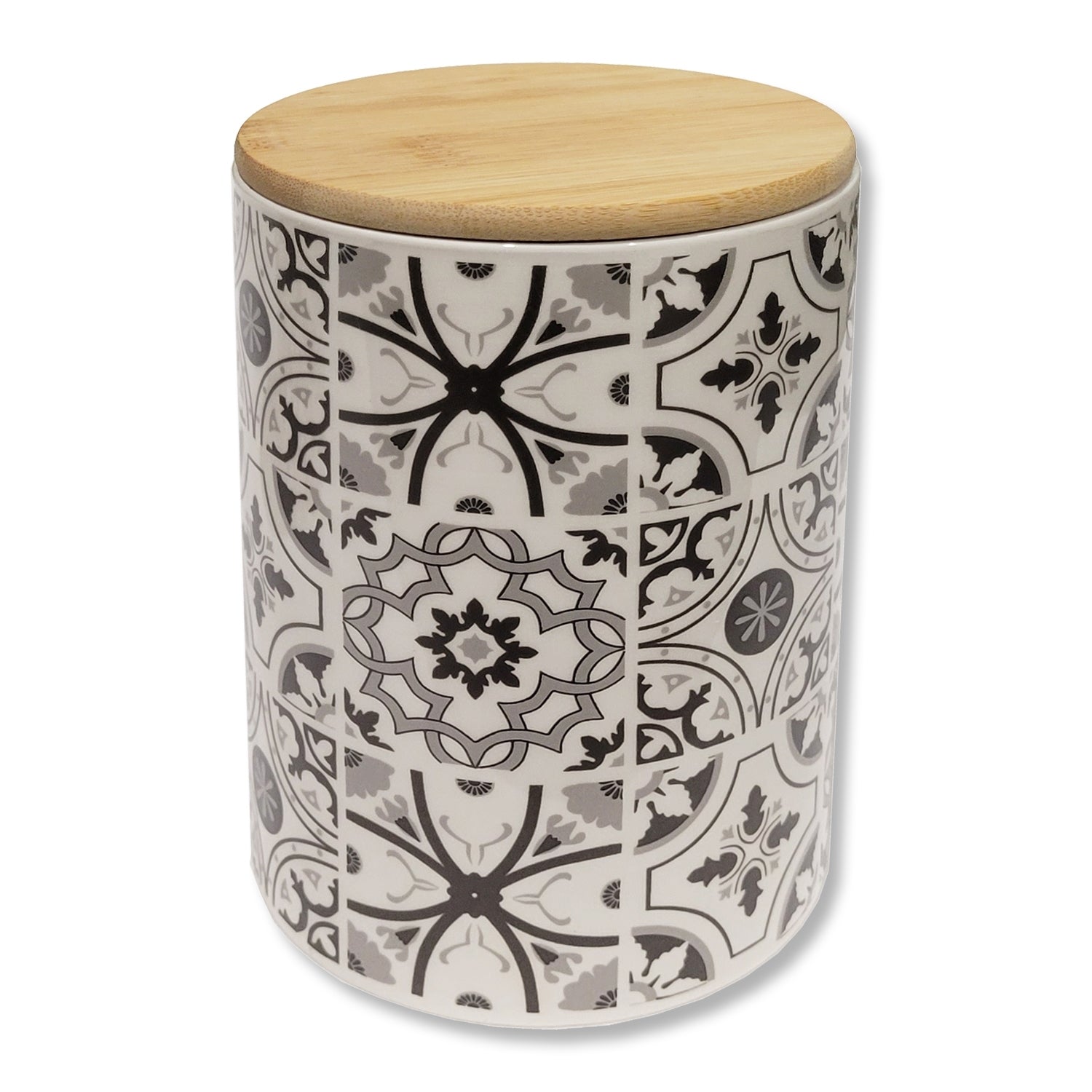ITY International - Ensemble de 3 Pots de Rangement Hermétiques en Céramique avec Couvercle en Bambou, Grandeur Large, Blanc et Noir - Simple Boutique