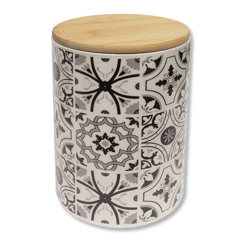 ITY International - Ensemble de 3  Pots de Rangement Hermétiques en Céramique avec Couvercle en Bambou, Grandeur Large, Blanc et Noir