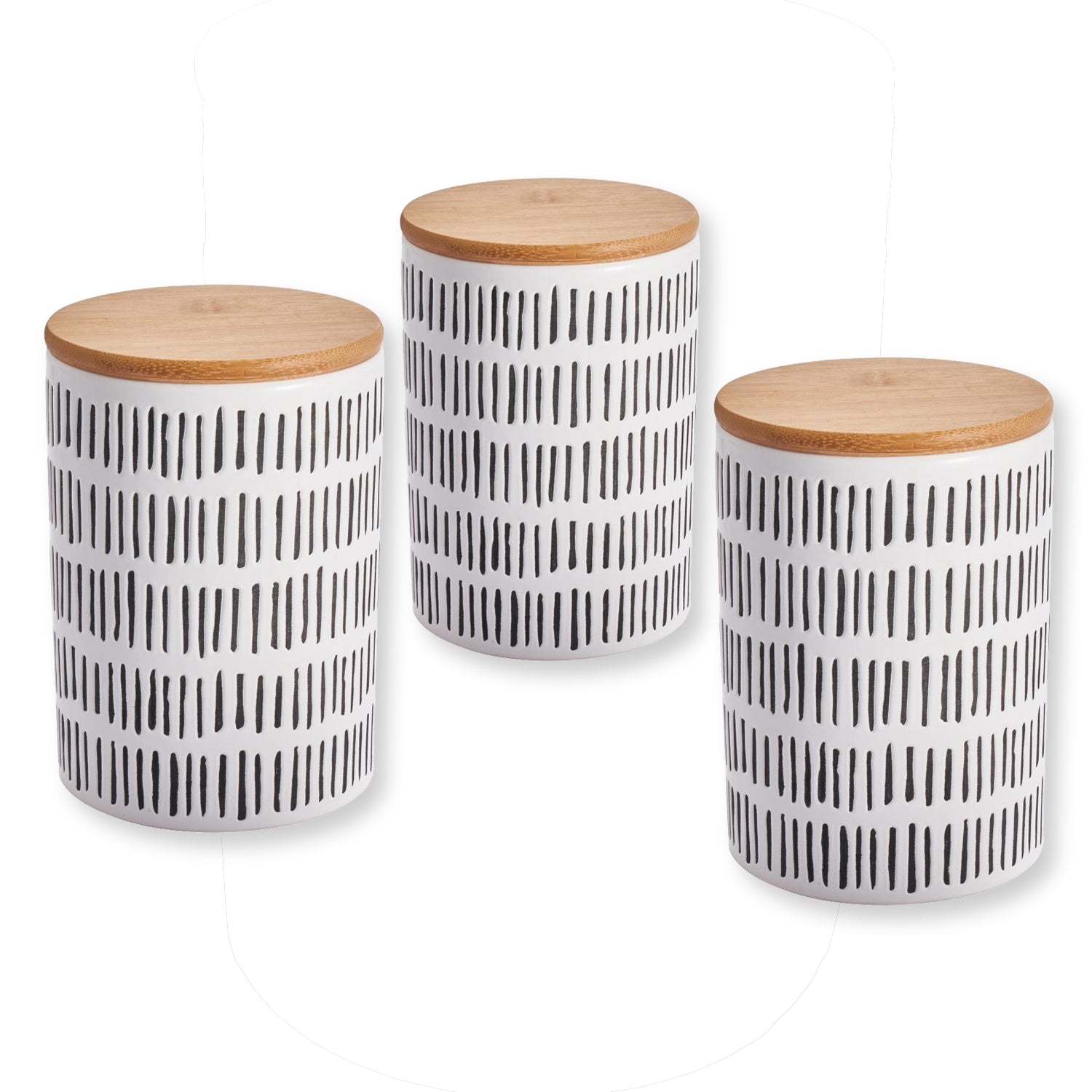ITY International - Ensemble de 3 Pots de Rangement Hermétiques en Céramique avec Couvercle en Bambou, Grandeur Large, Blanc et Noir - Simple Boutique