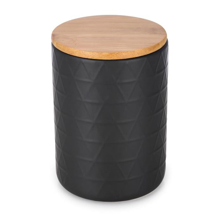 ITY International - Ensemble de 3 Pots de Rangement Hermétiques en Céramique avec Couvercle en Bambou, Grandeur Large, Noir - Simple Boutique