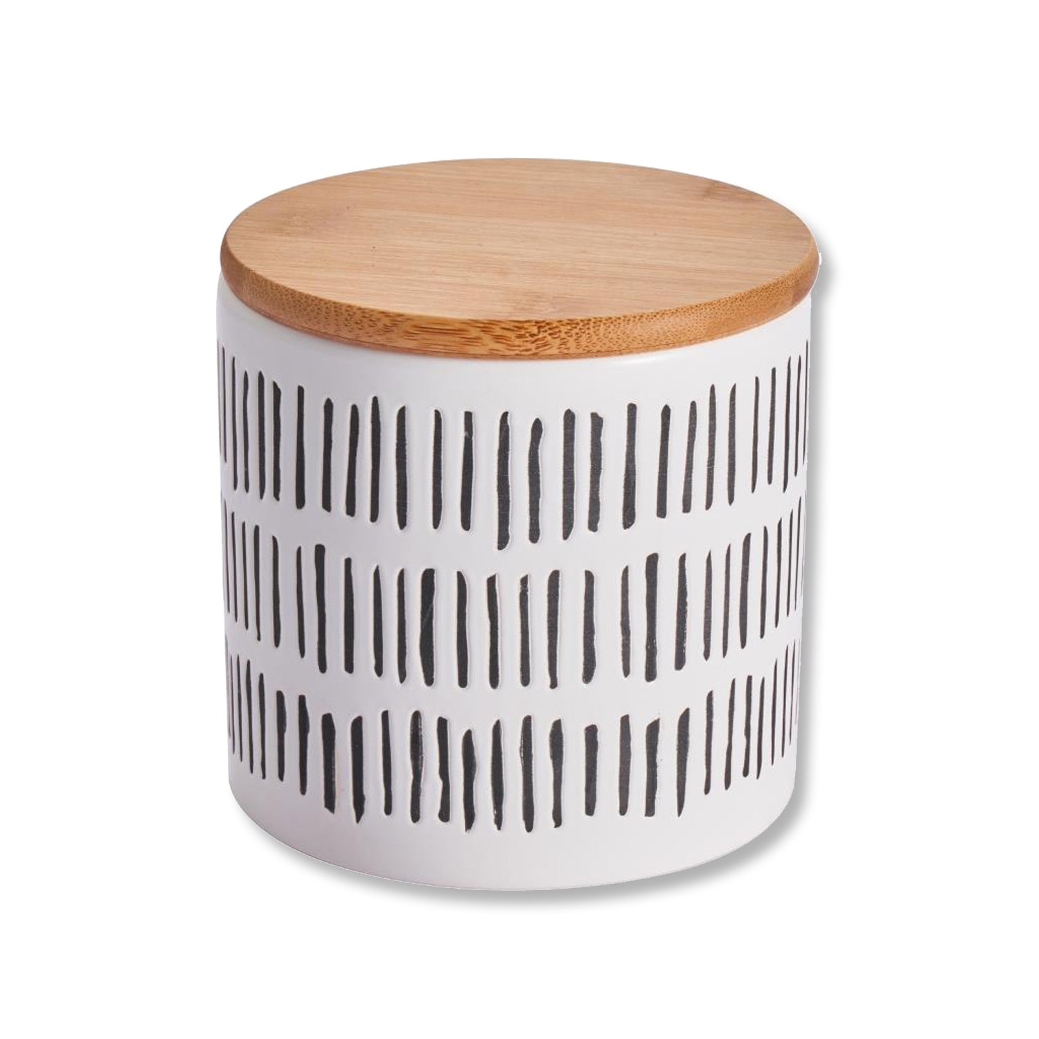 ITY International - Ensemble de 3 Pots de Rangement Hermétiques en Céramique avec Couvercle en Bambou, Grandeur Petit, Blanc et Noir - Simple Boutique