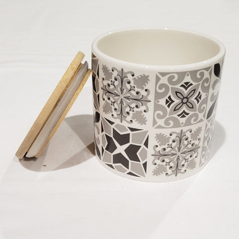 ITY International - Ensemble de 3  Pots de Rangement Hermétiques en Céramique avec Couvercle en Bambou, Grandeur Petit, Blanc et Noir