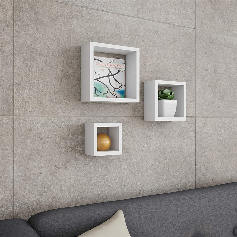ITY International - Ensemble de 3 Tablettes En Bois Carré, Blanc - Simple Boutique
