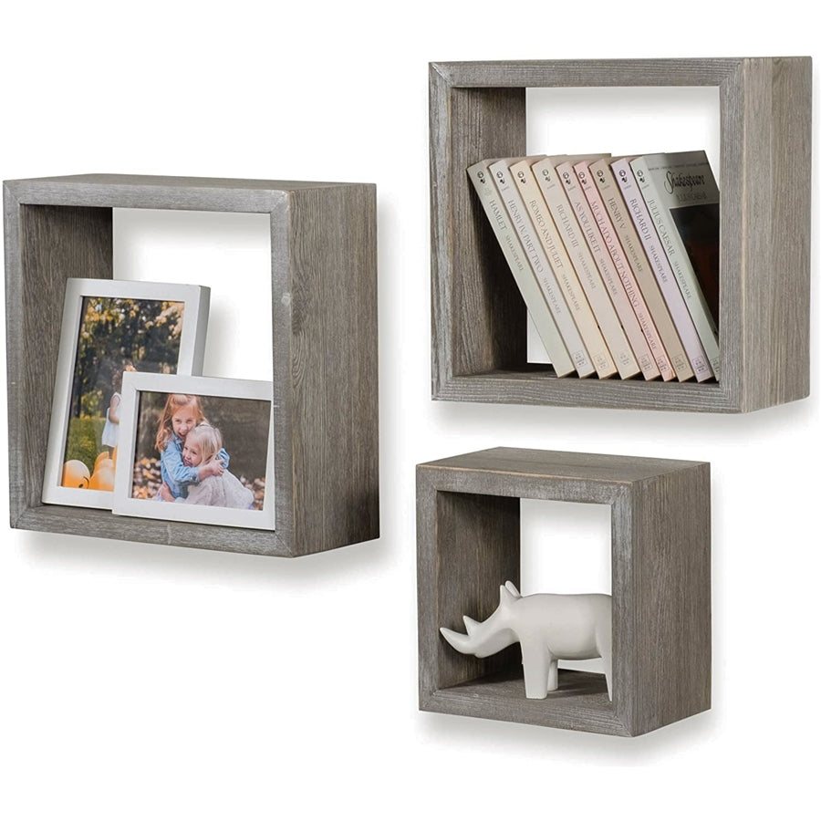 ITY International - Ensemble de 3 Tablettes En Bois Carré, Gris Taupe - Simple Boutique