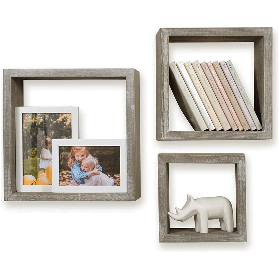 ITY International - Ensemble de 3 Tablettes En Bois Carré, Gris Taupe - Simple Boutique