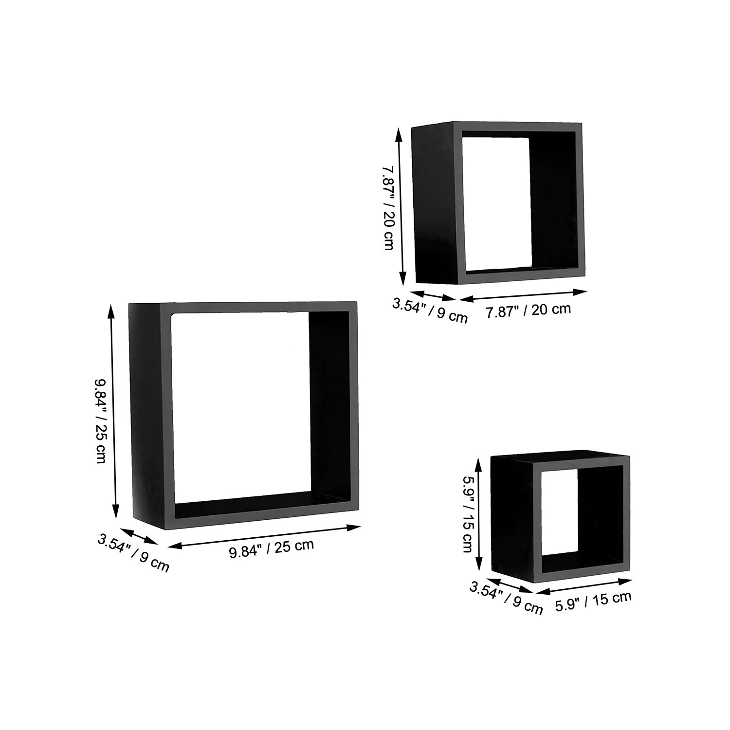 ITY International - Ensemble de 3 Tablettes En Bois Carré, Noir - Simple Boutique