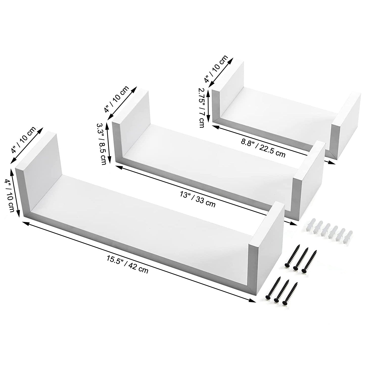 ITY International - Ensemble de 3 Tablettes Murales en Bois, Blanc - Simple Boutique