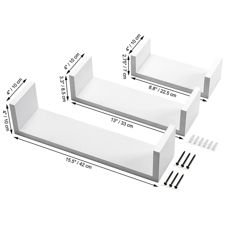 ITY International - Ensemble de 3 Tablettes Murales en Bois, Blanc - Simple Boutique