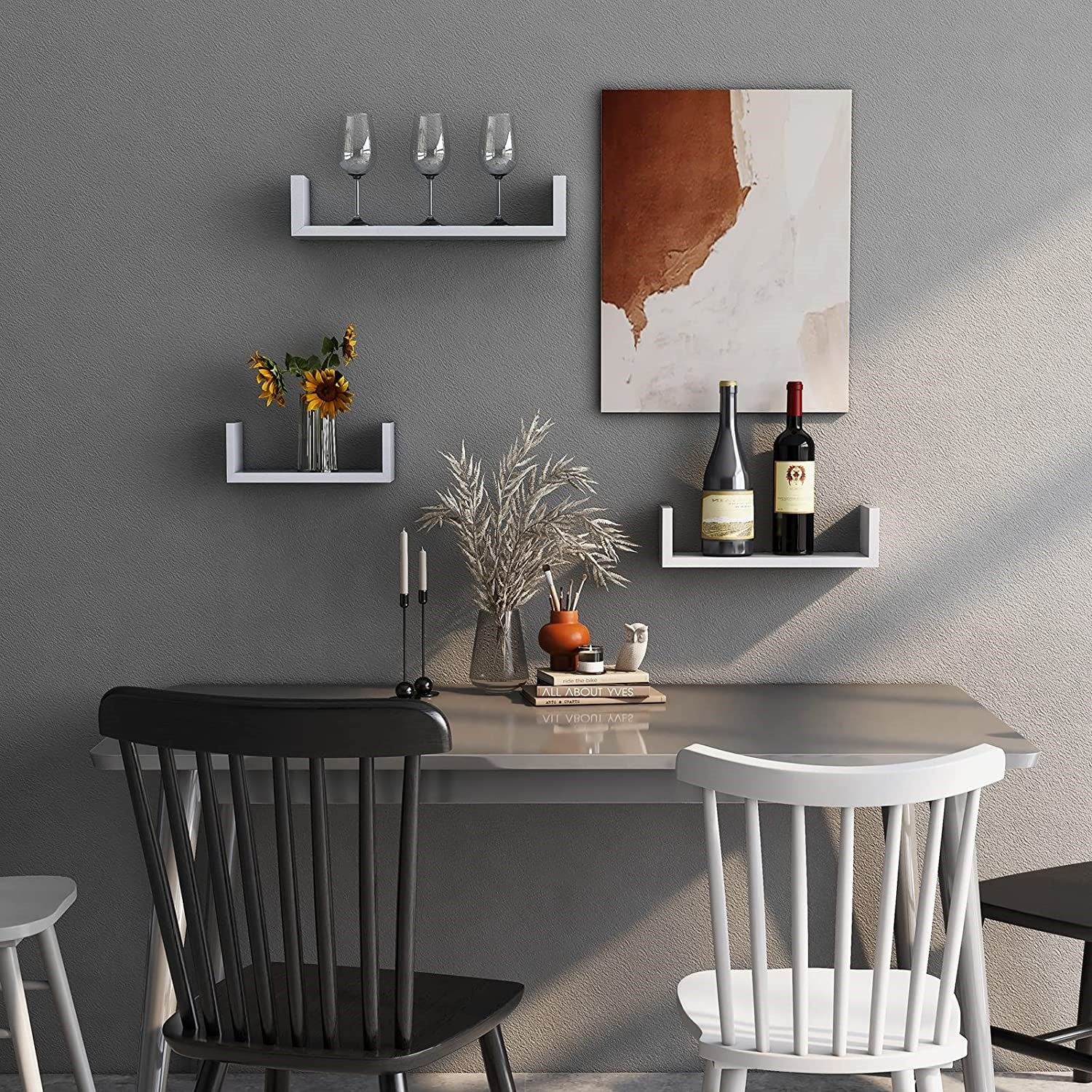 ITY International - Ensemble de 3 Tablettes Murales en Bois, Blanc - Simple Boutique