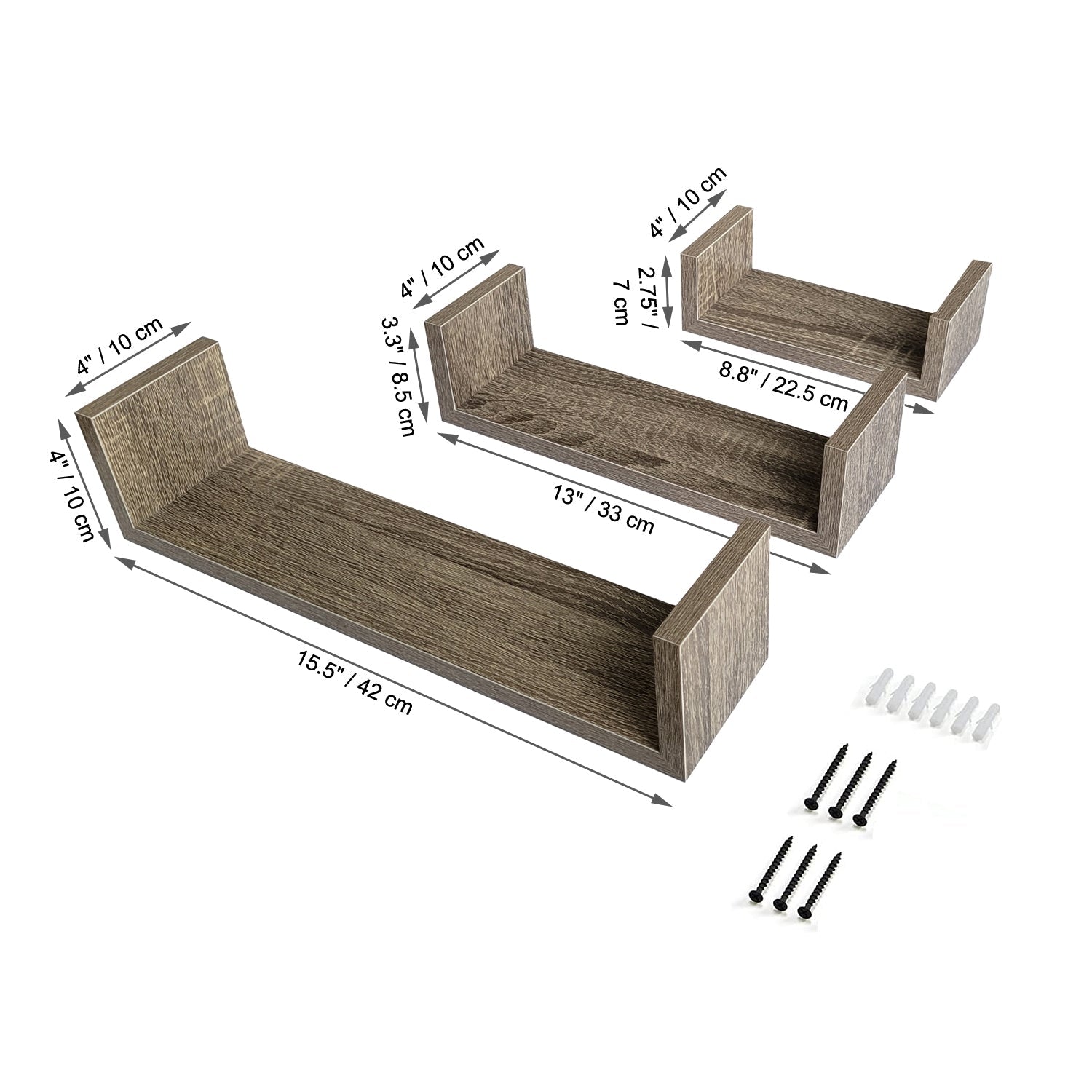 ITY International - Ensemble de 3 Tablettes Murales en Bois, Gris Taupe - Simple Boutique
