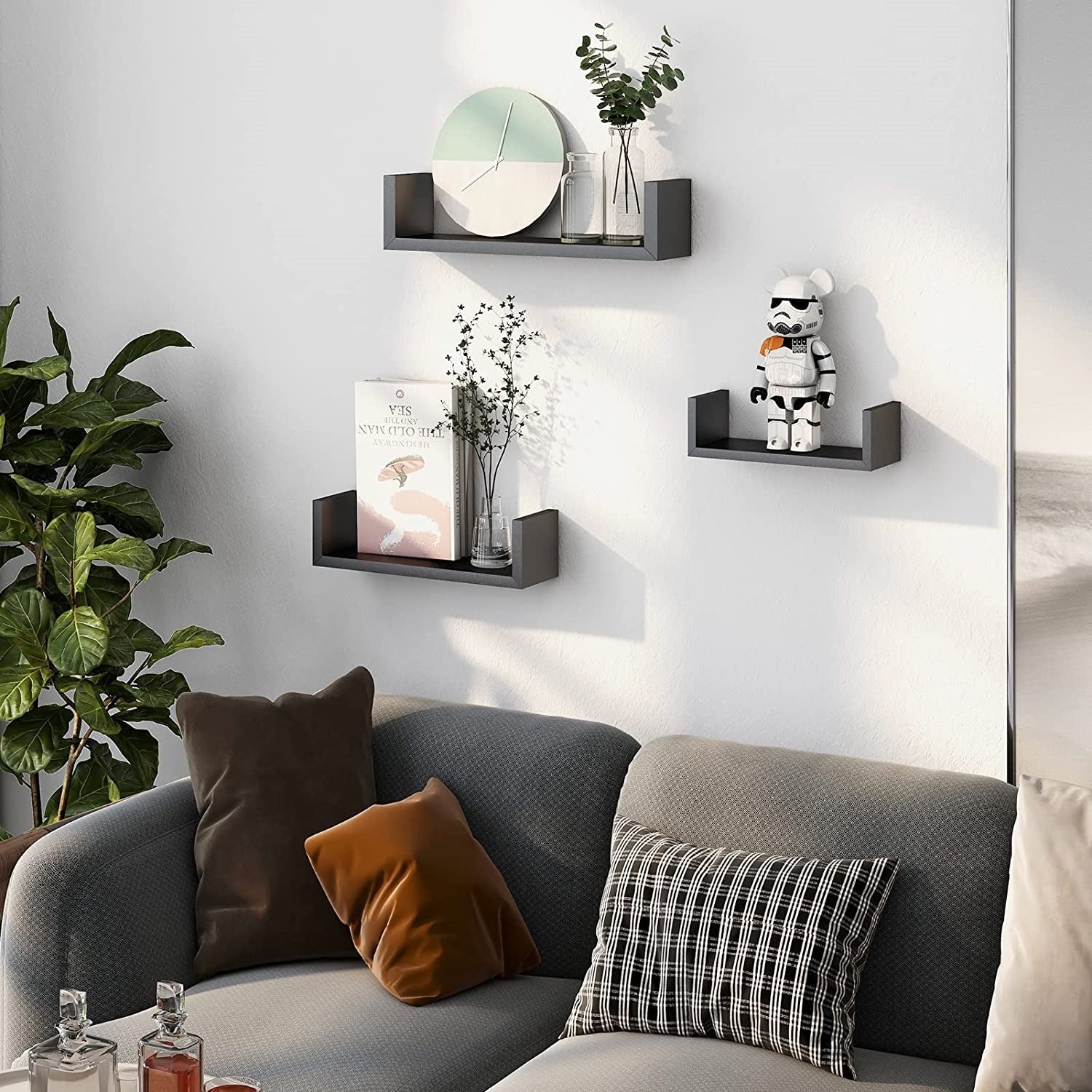 ITY International - Ensemble de 3 Tablettes Murales en Bois, Noir - Simple Boutique