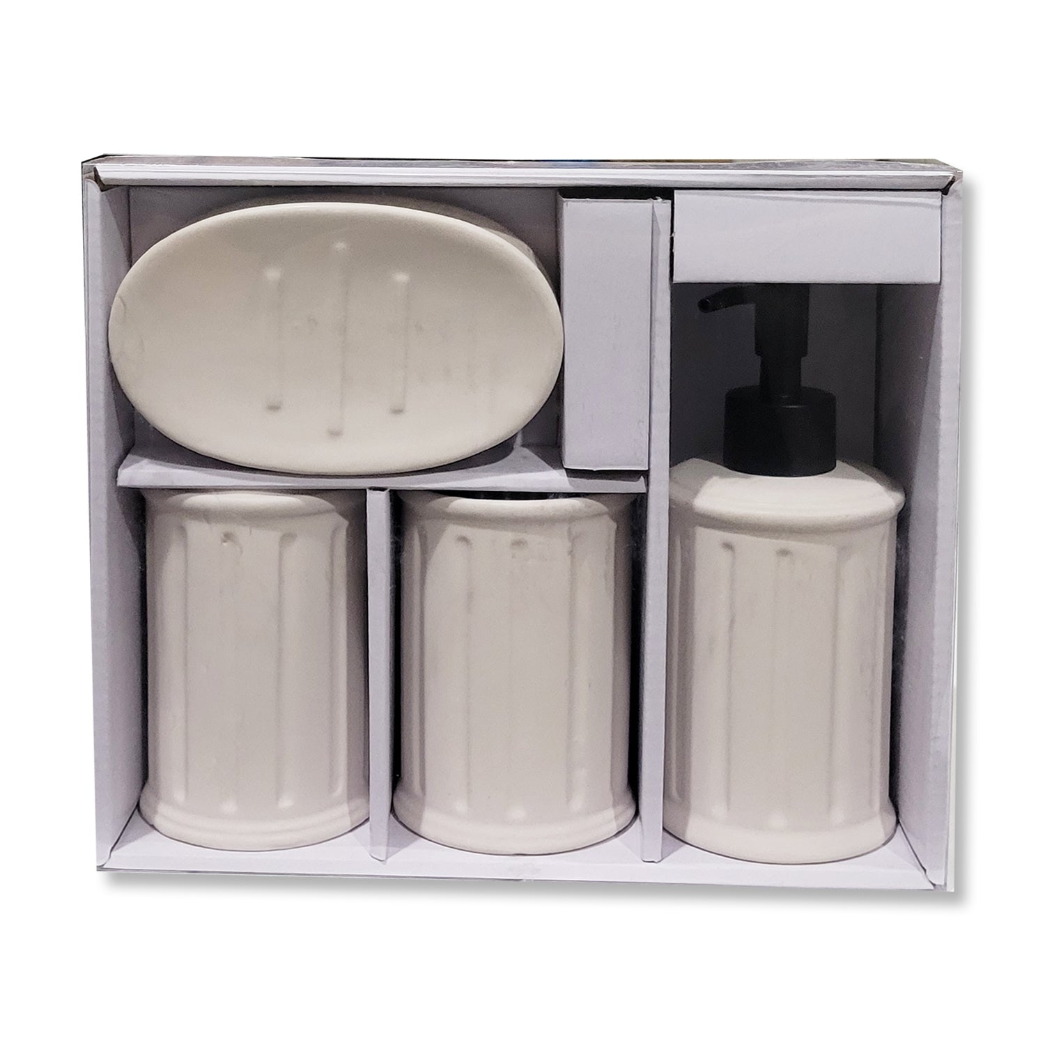 ITY International - Ensemble de 4 Morceaux d'accessoires pour Salle de Bain, Fabriqué en Céramique, Blanc - Simple Boutique