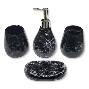 ITY International - Ensemble de 4 Morceaux d'accessoires pour Salle de Bain, Fabriqué en Céramique, Motif Marbre Noir - Simple Boutique