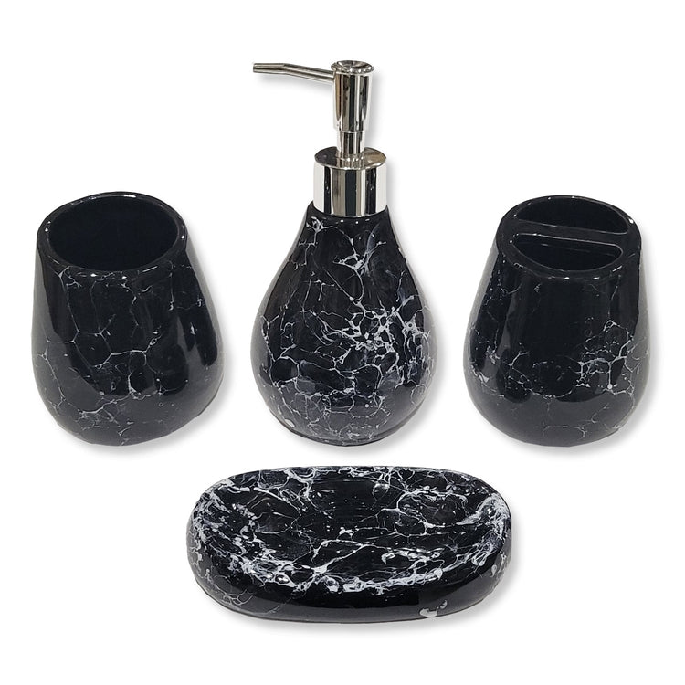ITY International - Ensemble de 4 Morceaux d'accessoires pour Salle de Bain, Fabriqué en Céramique, Motif Marbre Noir - Simple Boutique