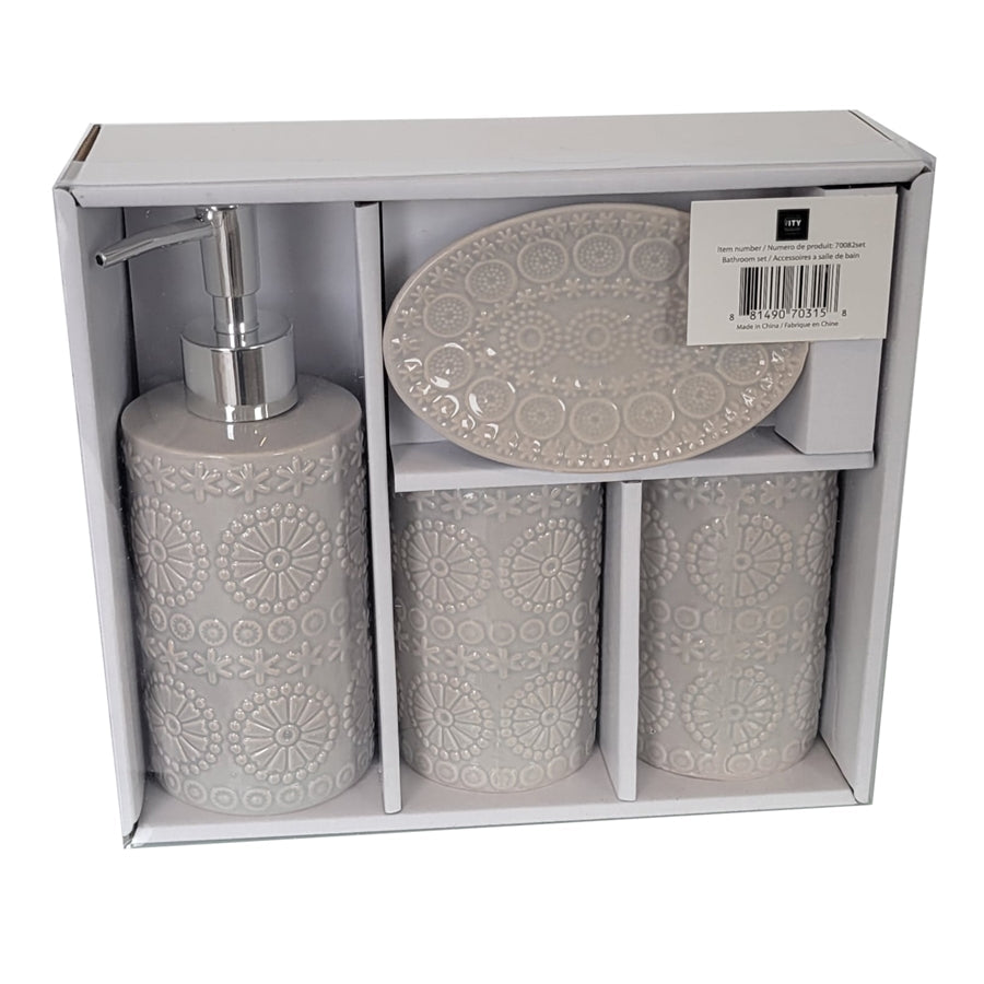 ITY International - Ensemble de 4 Morceaux d'accessoires pour Salle de Bain en Céramique, Gris - Simple Boutique
