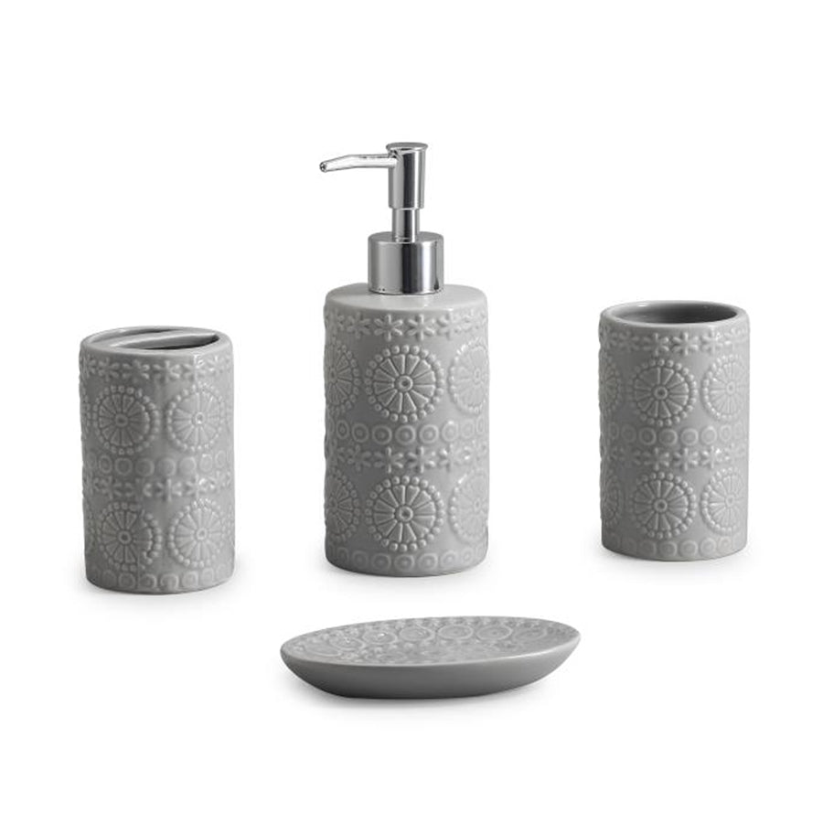 ITY International - Ensemble de 4 Morceaux d'accessoires pour Salle de Bain en Céramique, Gris - Simple Boutique