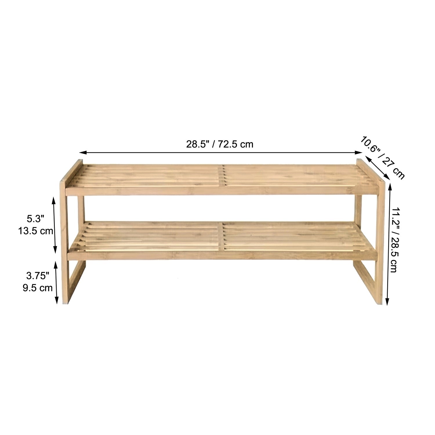 ITY International - Étagère à Chaussures en Bambou à 2 Étages, 28.5"x10.6"x28.5", Beige - Simple Boutique