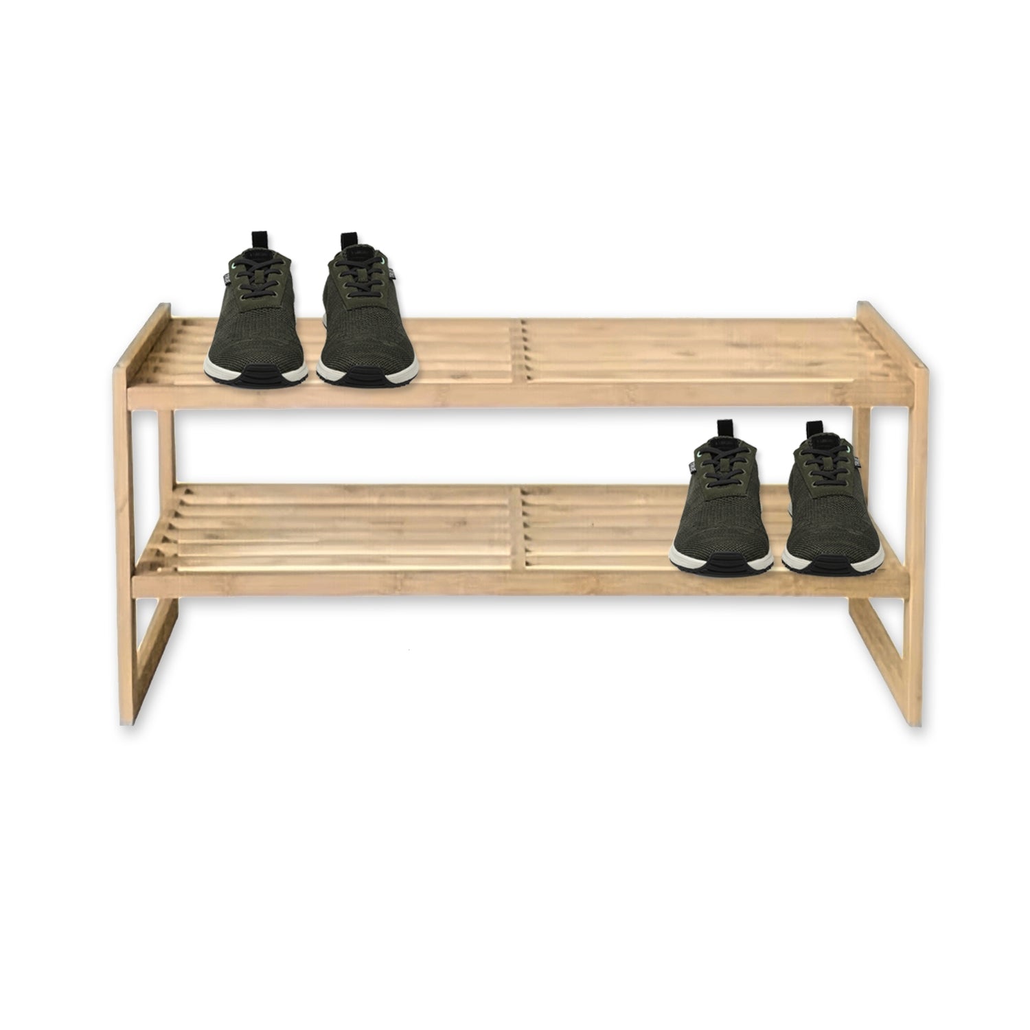 ITY International - Étagère à Chaussures en Bambou à 2 Étages, 28.5"x10.6"x28.5", Beige - Simple Boutique